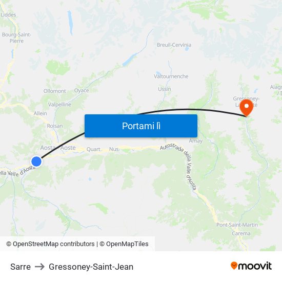 Sarre to Gressoney-Saint-Jean map