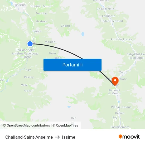 Challand-Saint-Anselme to Issime map