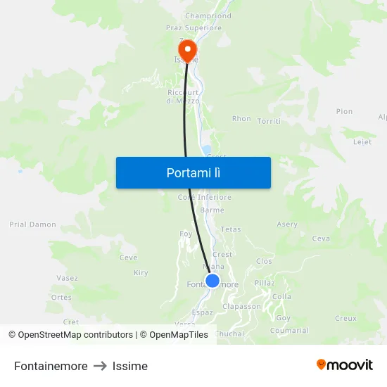 Fontainemore to Issime map
