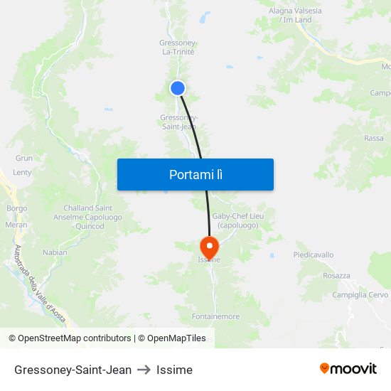 Gressoney-Saint-Jean to Issime map