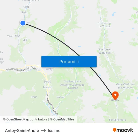 Antey-Saint-Andrè to Issime map