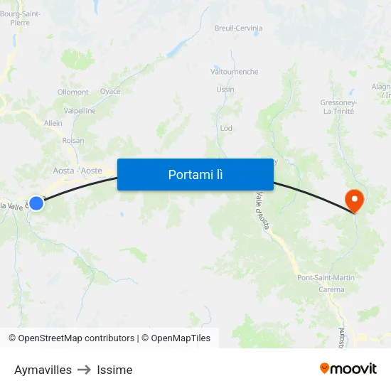Aymavilles to Issime map