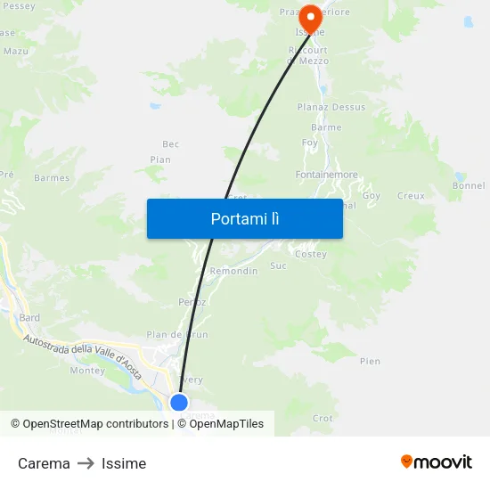 Carema to Issime map