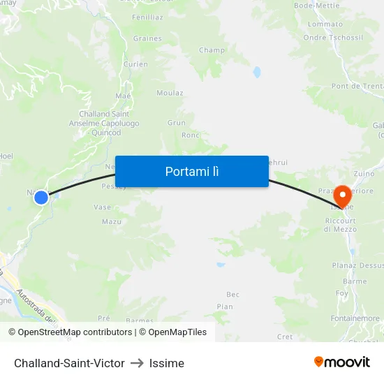 Challand-Saint-Victor to Issime map