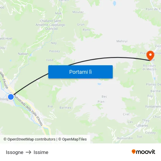 Issogne to Issime map