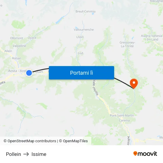 Pollein to Issime map
