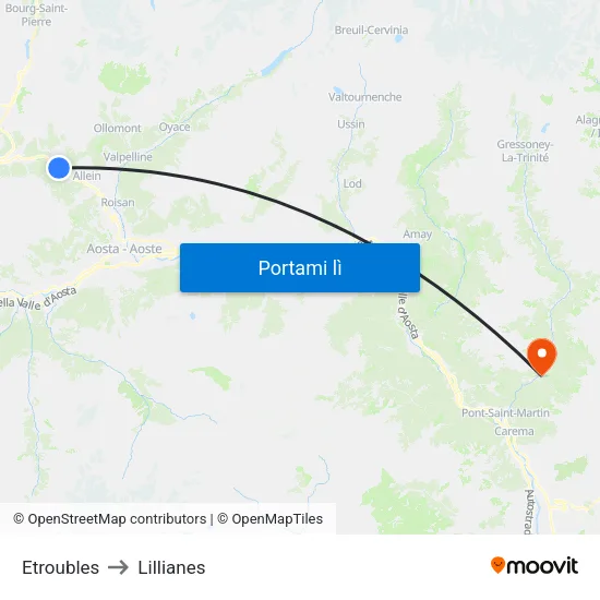 Etroubles to Lillianes map