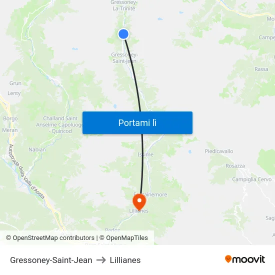 Gressoney-Saint-Jean to Lillianes map