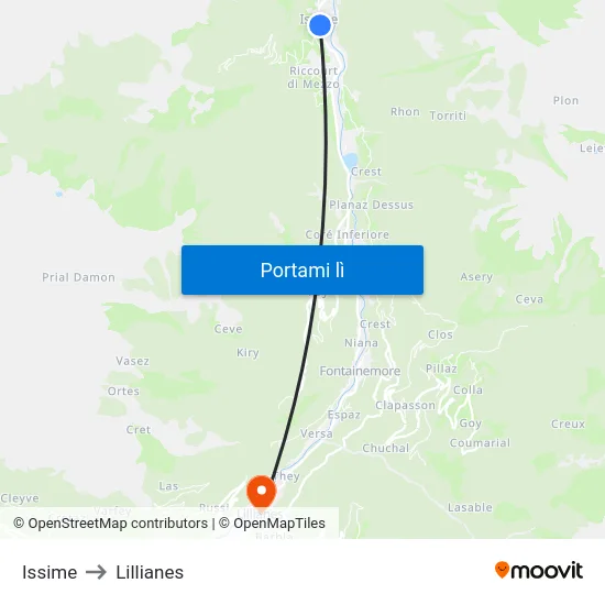 Issime to Lillianes map