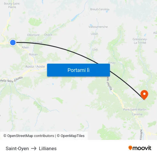 Saint-Oyen to Lillianes map