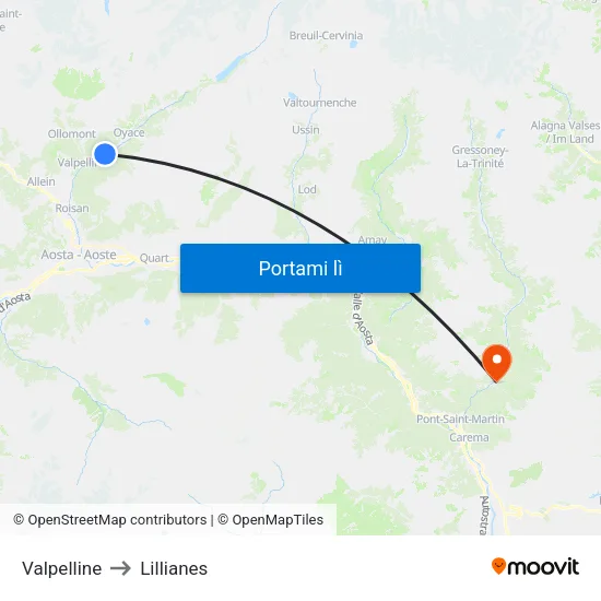 Valpelline to Lillianes map