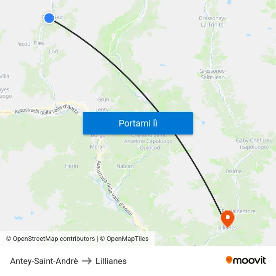 Antey-Saint-Andrè to Lillianes map