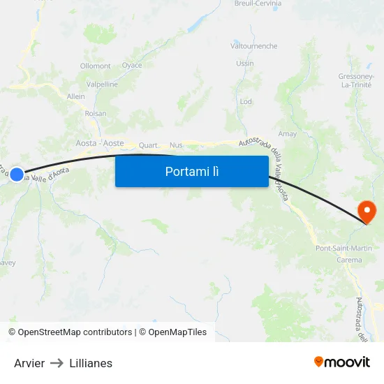 Arvier to Lillianes map