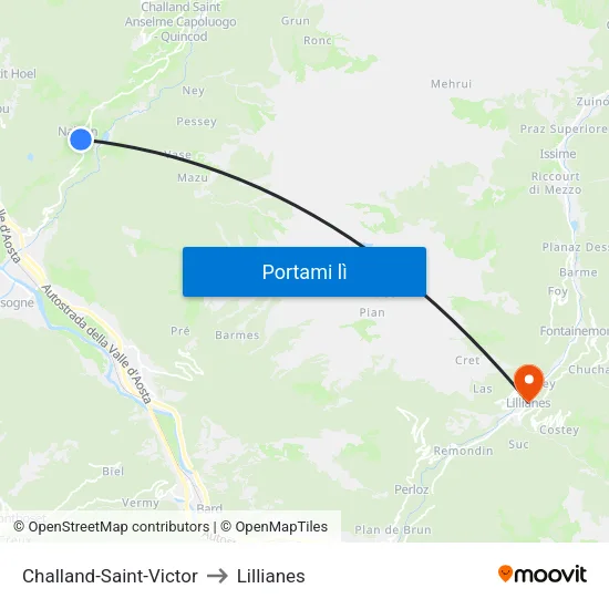 Challand-Saint-Victor to Lillianes map