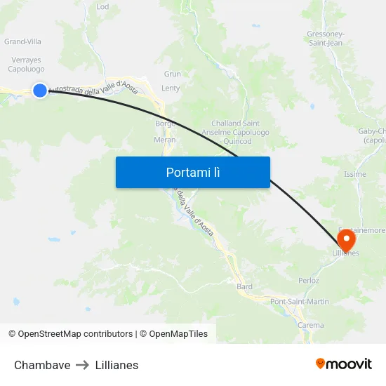 Chambave to Lillianes map