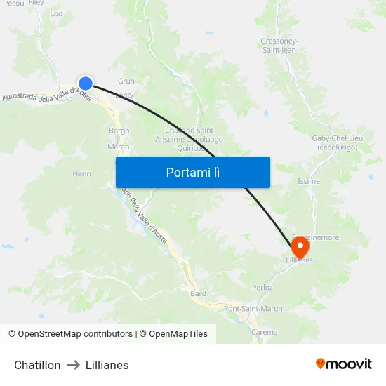 Chatillon to Lillianes map