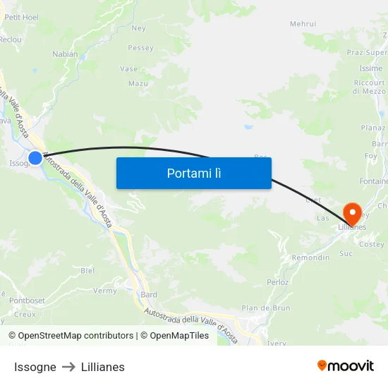 Issogne to Lillianes map