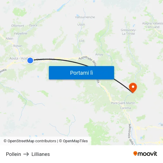 Pollein to Lillianes map