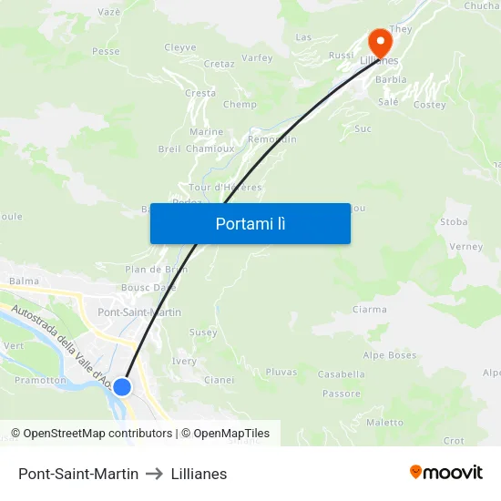 Pont-Saint-Martin to Lillianes map