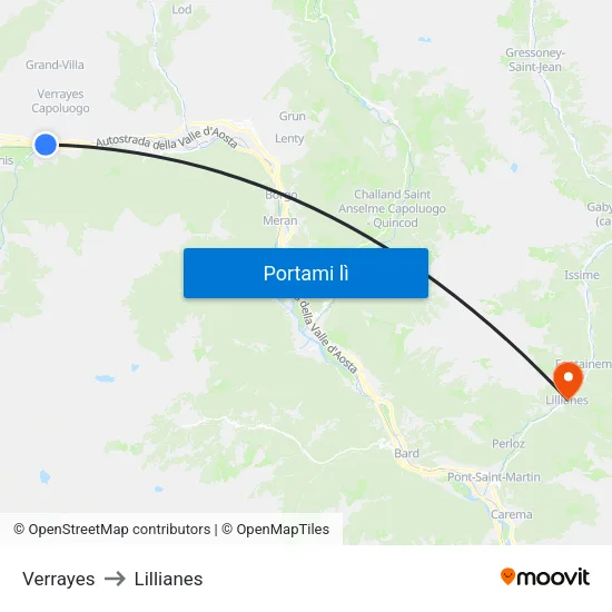 Verrayes to Lillianes map