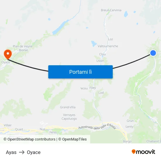 Ayas to Oyace map