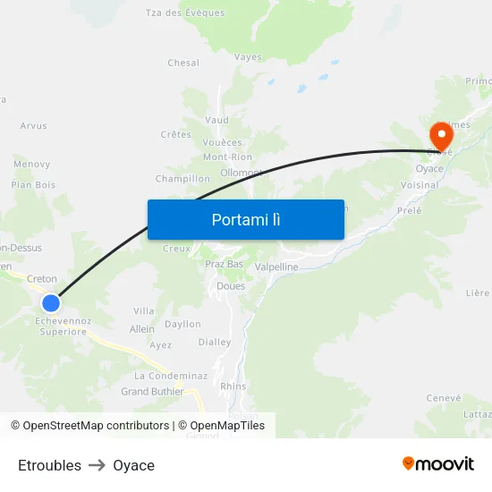 Etroubles to Oyace map