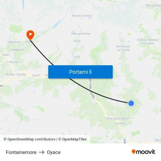 Fontainemore to Oyace map