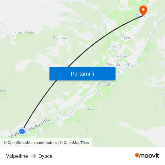 Valpelline to Oyace map