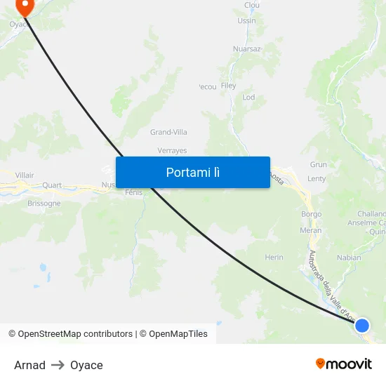 Arnad to Oyace map