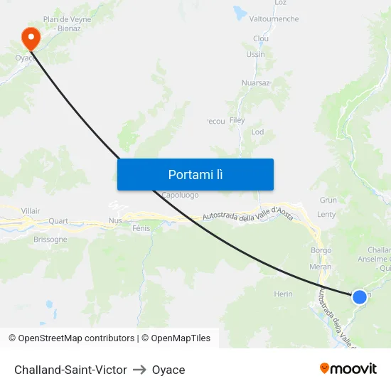 Challand-Saint-Victor to Oyace map