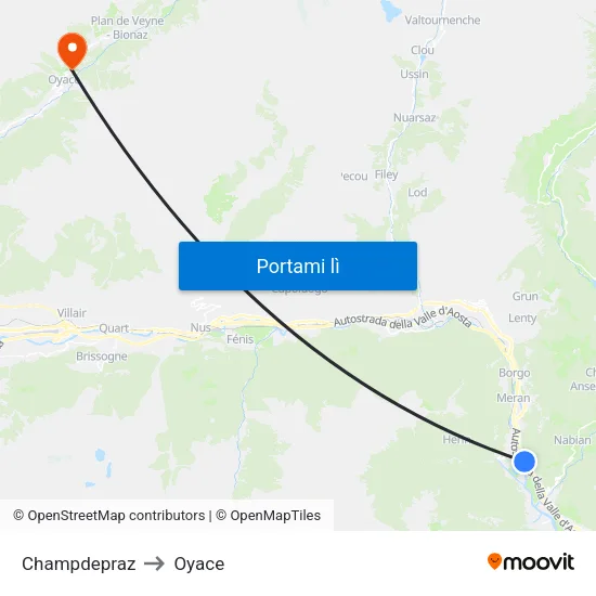 Champdepraz to Oyace map