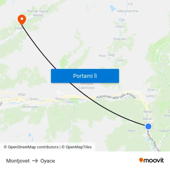 Montjovet to Oyace map