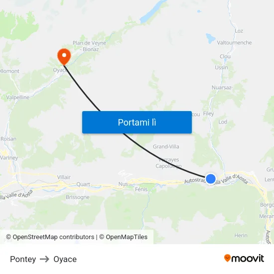 Pontey to Oyace map
