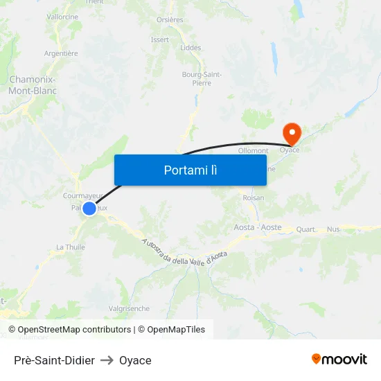 Prè-Saint-Didier to Oyace map