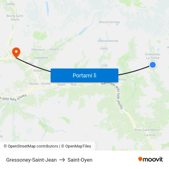 Gressoney-Saint-Jean to Saint-Oyen map