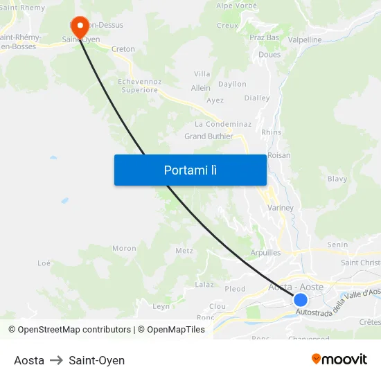 Aosta to Saint-Oyen map