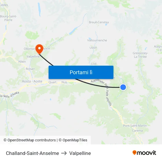 Challand-Saint-Anselme to Valpelline map