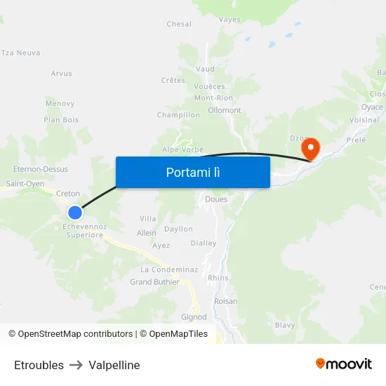 Etroubles to Valpelline map