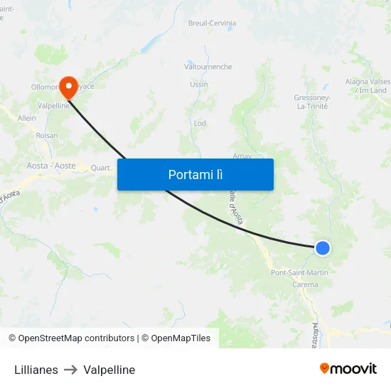 Lillianes to Valpelline map
