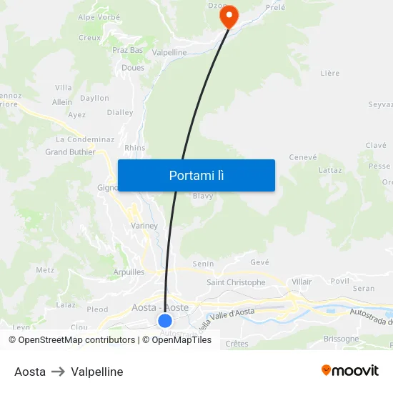 Aosta to Valpelline map