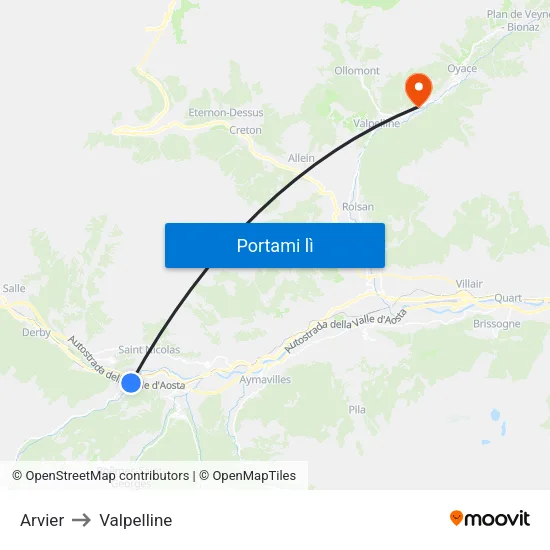 Arvier to Valpelline map