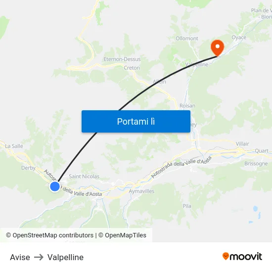 Avise to Valpelline map