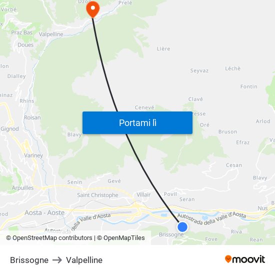 Brissogne to Valpelline map