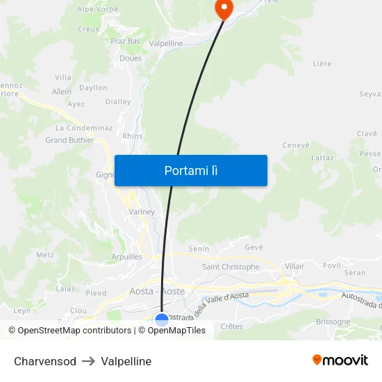 Charvensod to Valpelline map