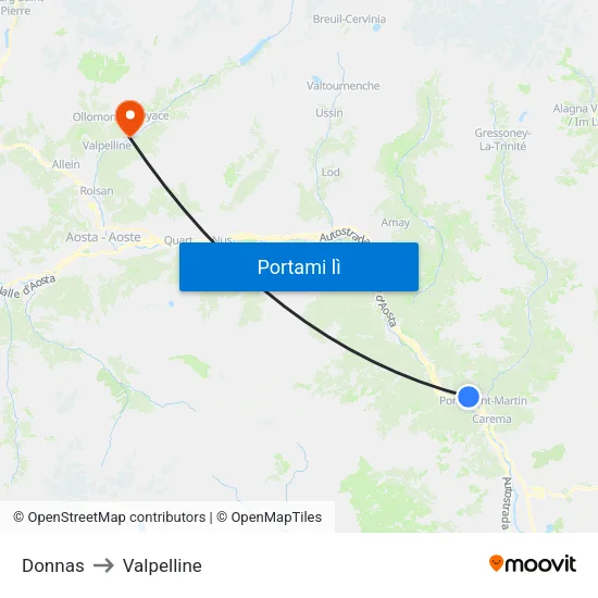 Donnas to Valpelline map