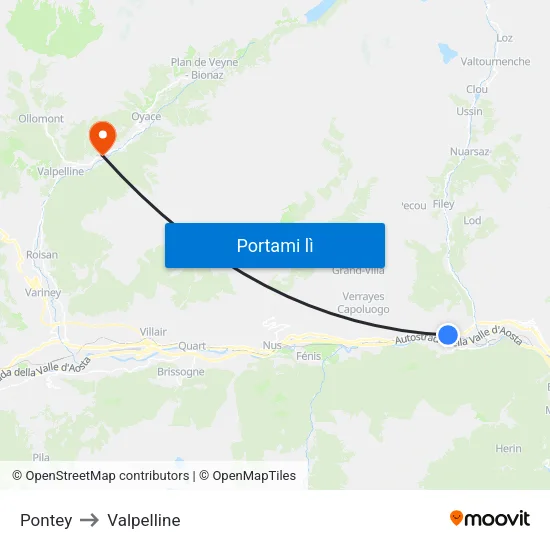 Pontey to Valpelline map