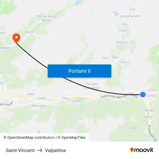 Saint-Vincent to Valpelline map