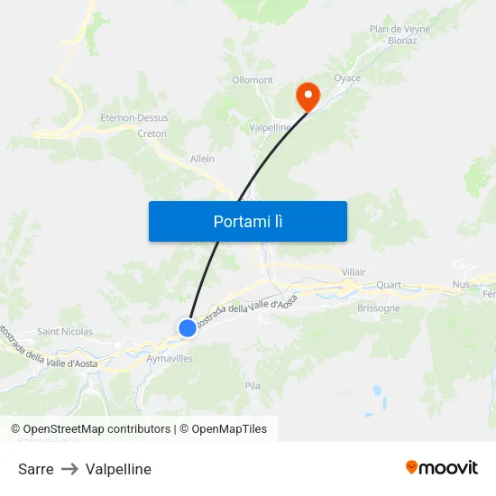 Sarre to Valpelline map