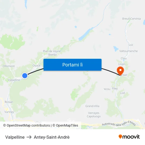 Valpelline to Antey-Saint-Andrè map