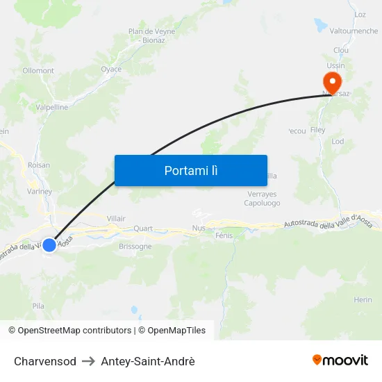 Charvensod to Antey-Saint-Andrè map